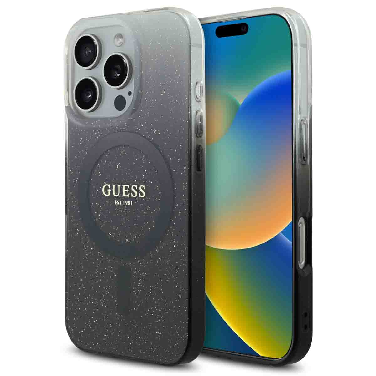 Guess MagSafe IML Glitter Gradient Case für das Apple iPhone 16 Pro - Schwarz