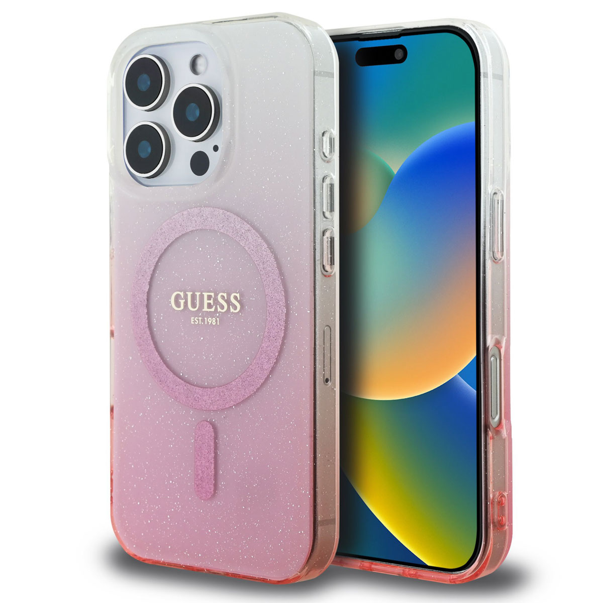Guess MagSafe IML Glitter Gradient Case für das Apple iPhone 16 Pro Max - Pink