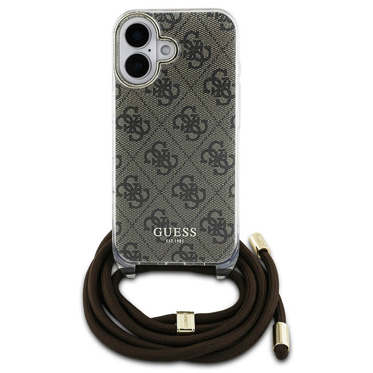 Guess Backcover mit Band 4G Print für das Apple iPhone 16 - Braun