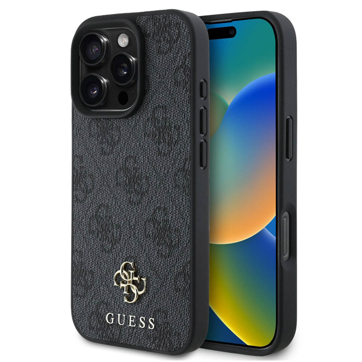 Guess 4G Metal Logo Back Cover MagSafe für das Apple iPhone 16 Pro - Schwarz