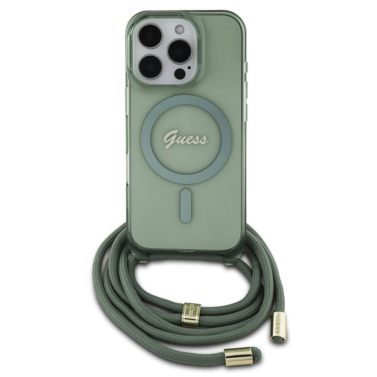 Guess MagSafe IML Back Cover mit crossbody cord für das Apple iPhone 16 Pro - Grün
