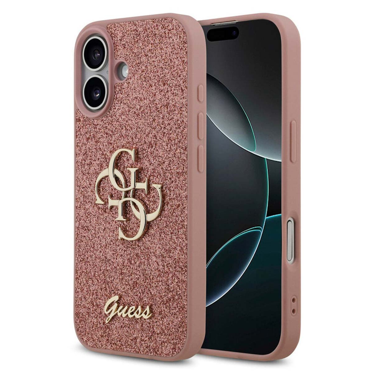 Guess 4G Metal Logo Back Cover mit Glitter für das Apple iPhone 17 - Rosa