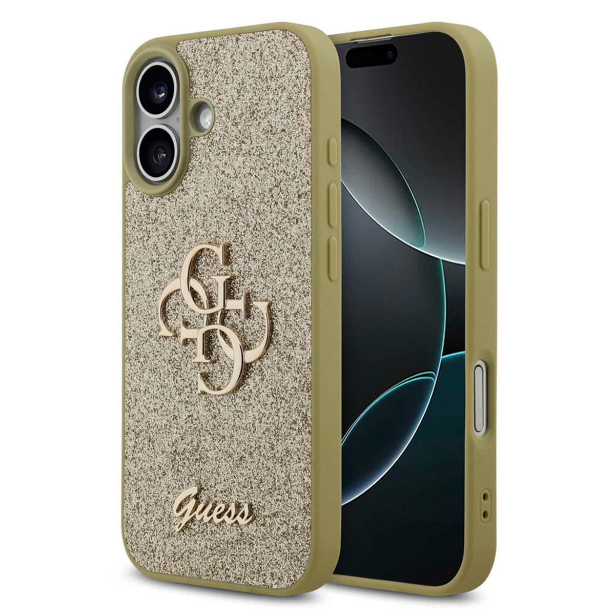 Guess 4G Metal Logo Back Cover mit Glitter für das Apple iPhone 17 - Gold