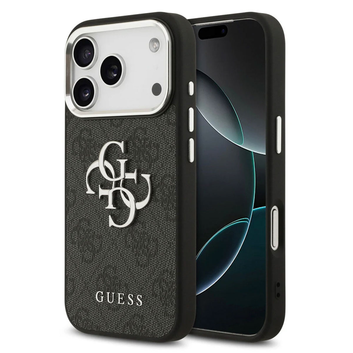 Guess 4G Metal Logo Back Cover für das Apple iPhone 17 Pro Max - Silver Edge - Black