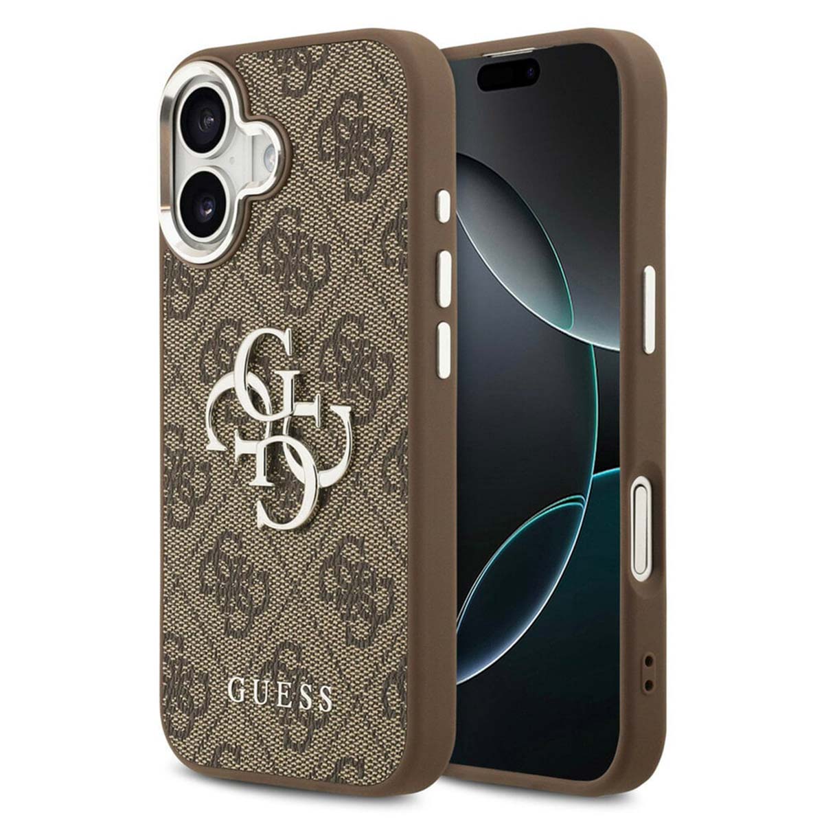Guess 4G Metal Logo Back Cover für das Apple iPhone 17 - Silver Edge - Brown