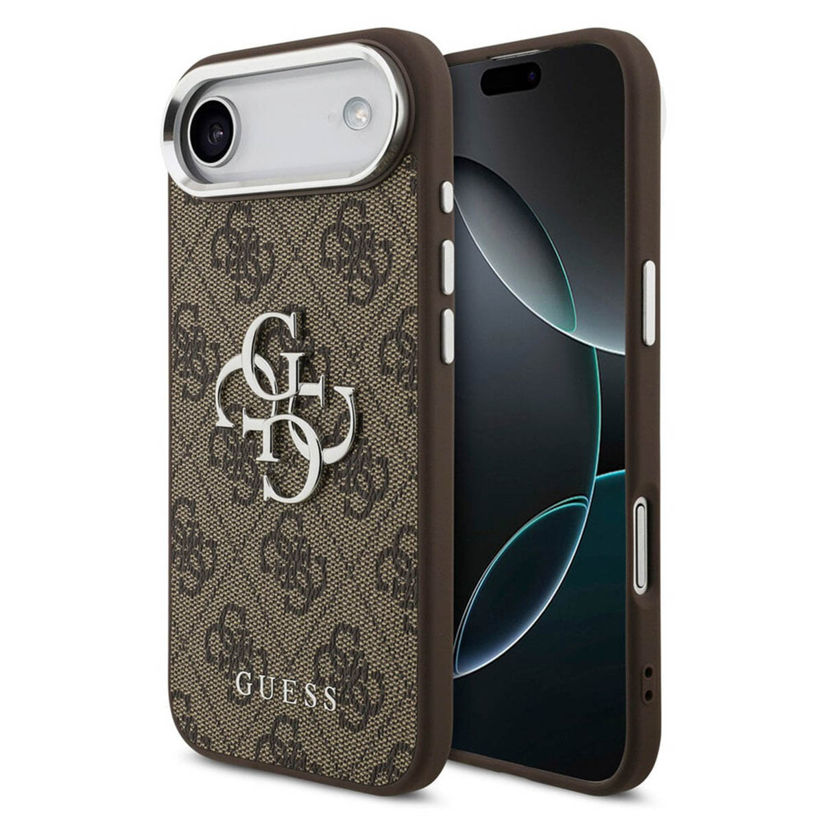 Hülle für Apple iPhone 17 Air, Guess, Big 4G Logo Classic, Braun Silbern