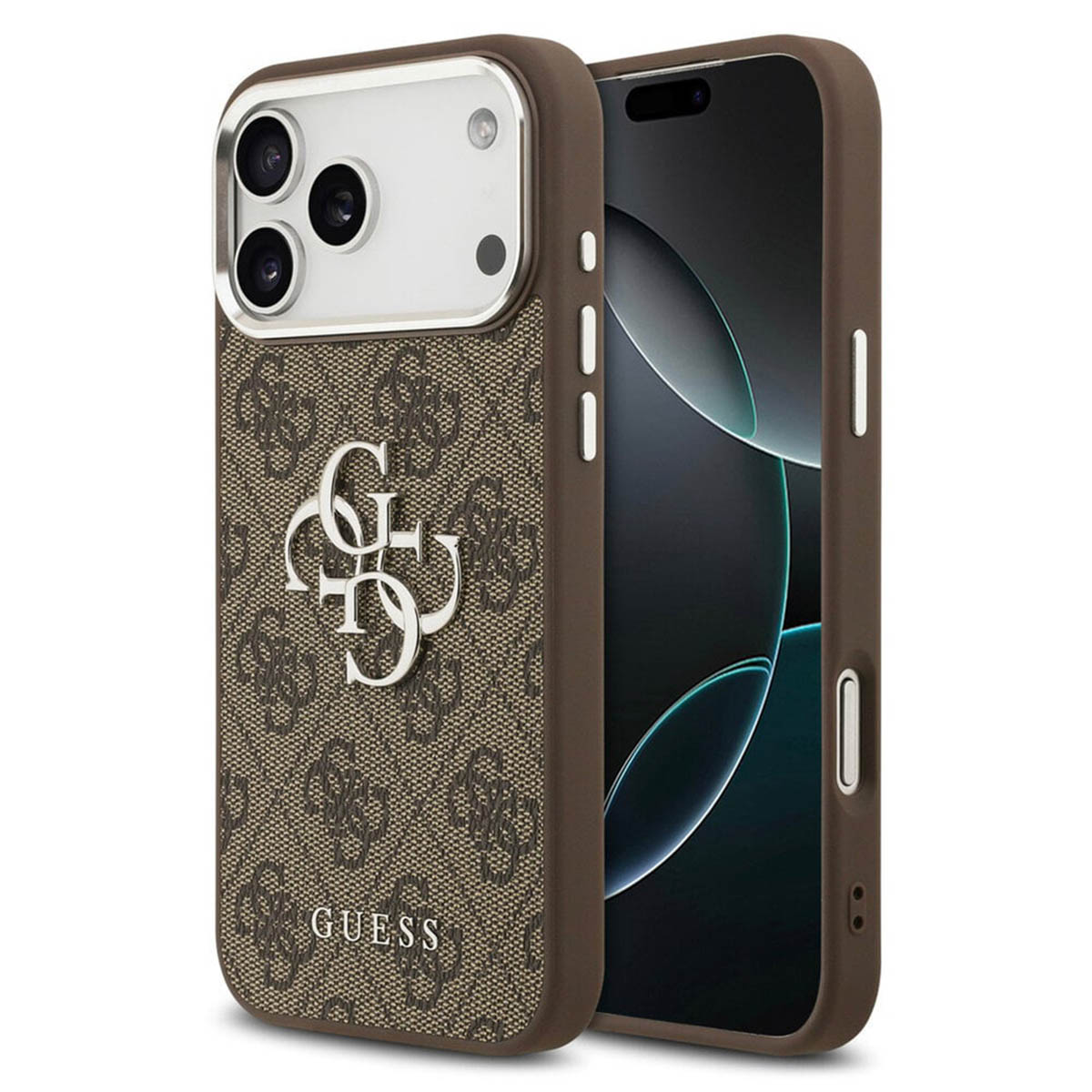 Guess 4G Metal Logo Back Cover für das Apple iPhone 17 Pro Max - Silver Edge - Brown