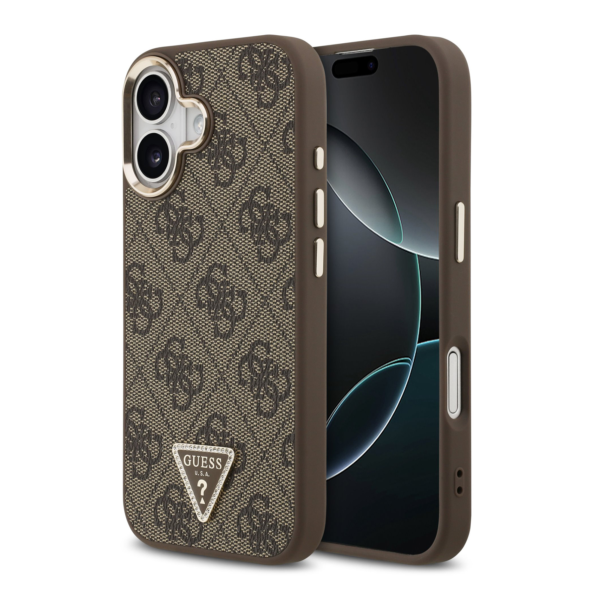 Guess Classic Triangle Logo Leather Back Cover mit MagSafe für das Apple iPhone 17 - Braun