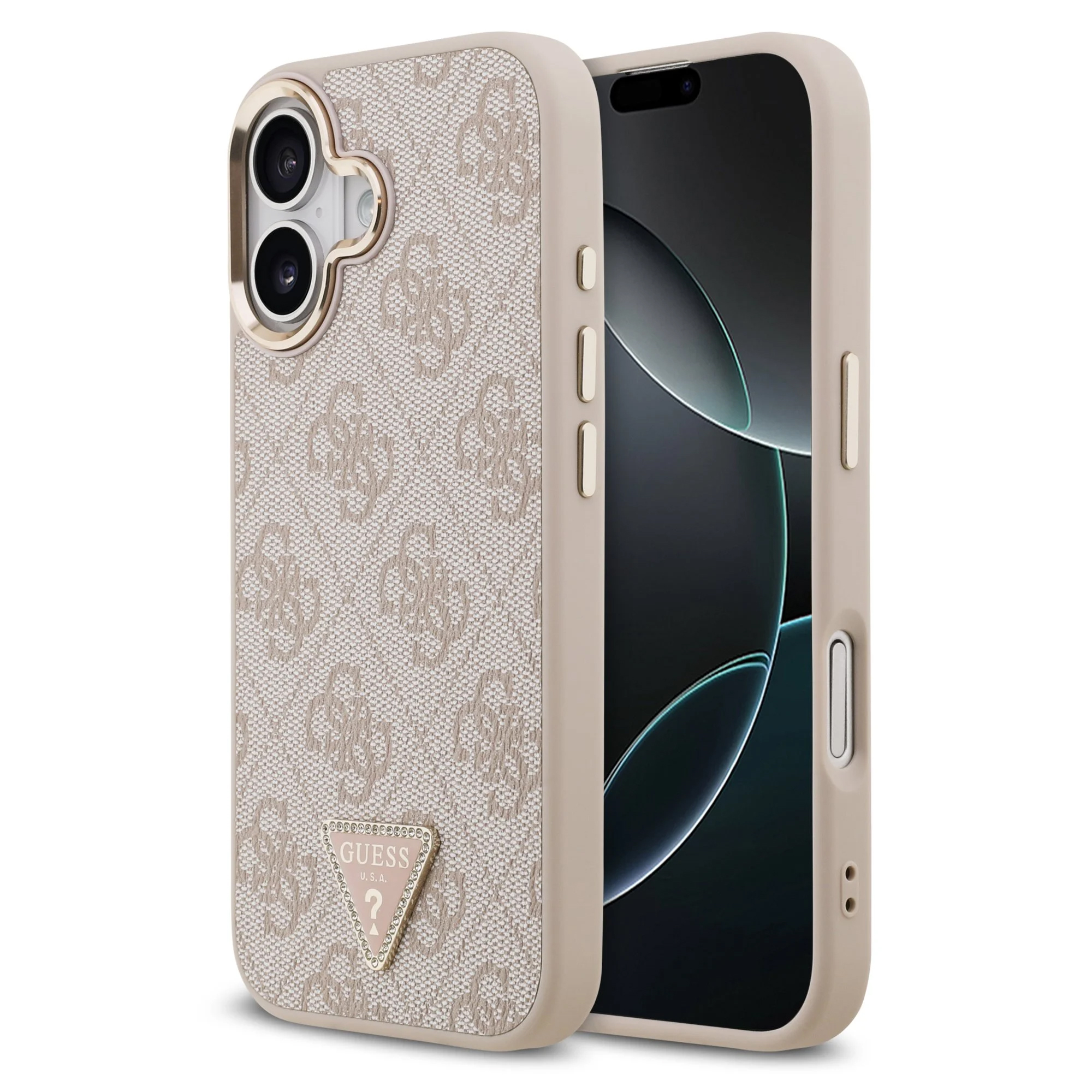 Guess Classic Triangle Logo Leather Back Cover mit MagSafe für das Apple iPhone 17 - Rosa
