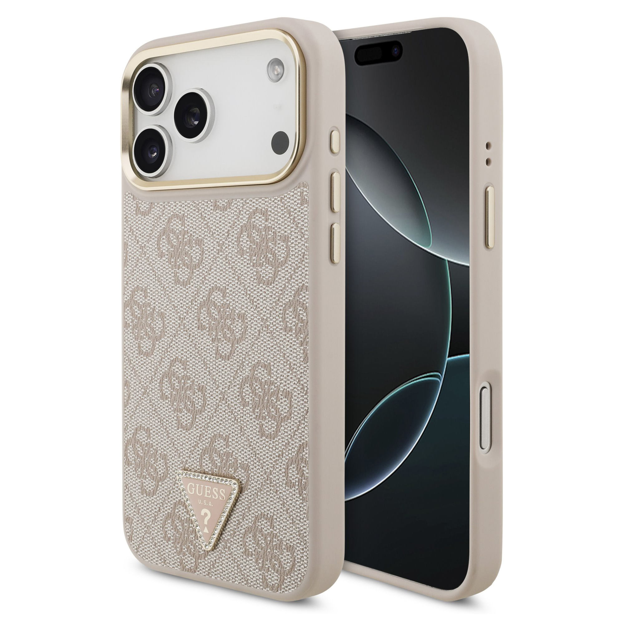 Guess Classic Triangle Logo Leather Back Cover mit MagSafe für das Apple iPhone 17 Pro - Rosa