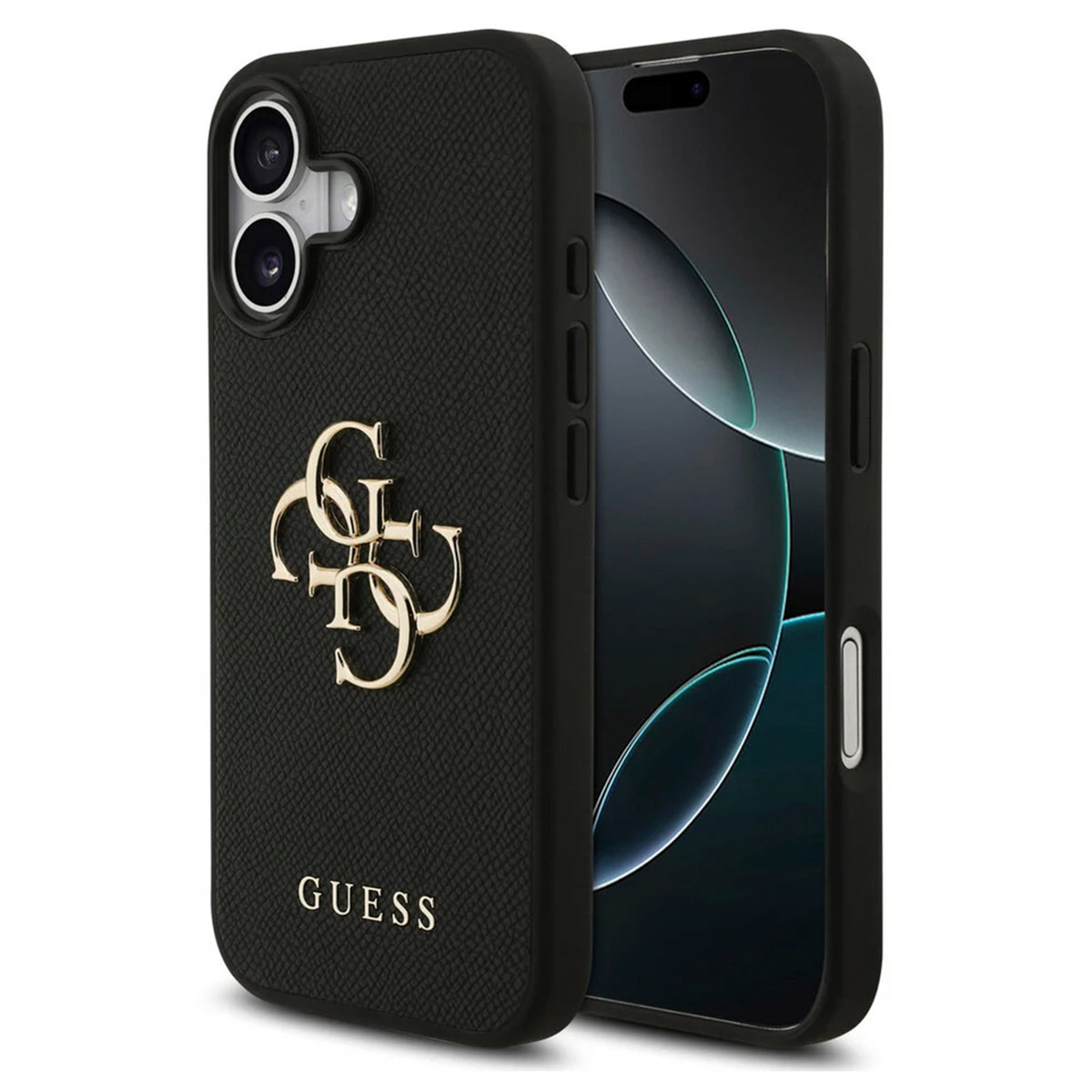 Hülle für Apple iPhone 17, Guess, 4G Grained Big and Classic Logo, Schwarz