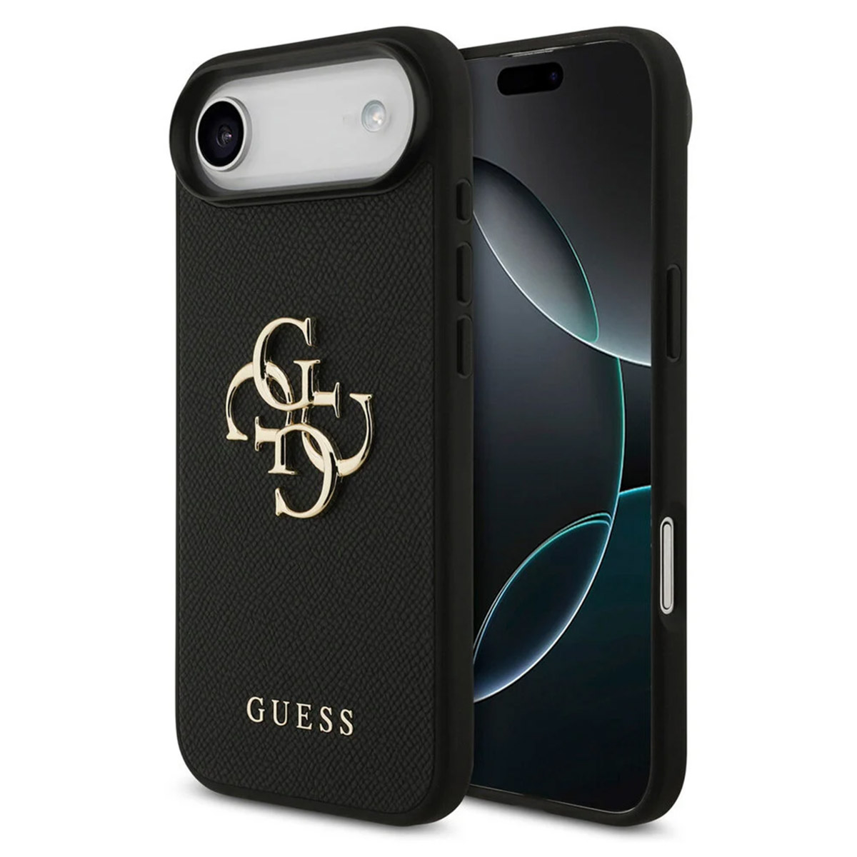 Hülle für Apple iPhone 17 Air, Guess, 4G Grained Big and Classic Logo, Schwarz