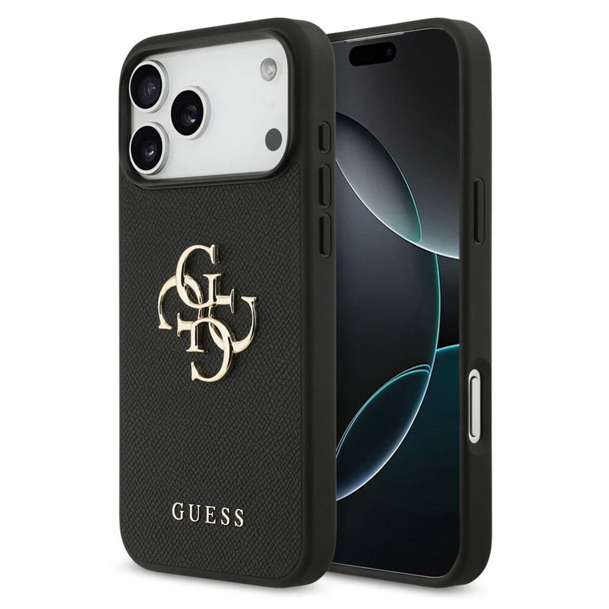 Hülle für Apple iPhone 17 Pro Max, Guess, 4G Grained Big and Classic Logo, Schwarz