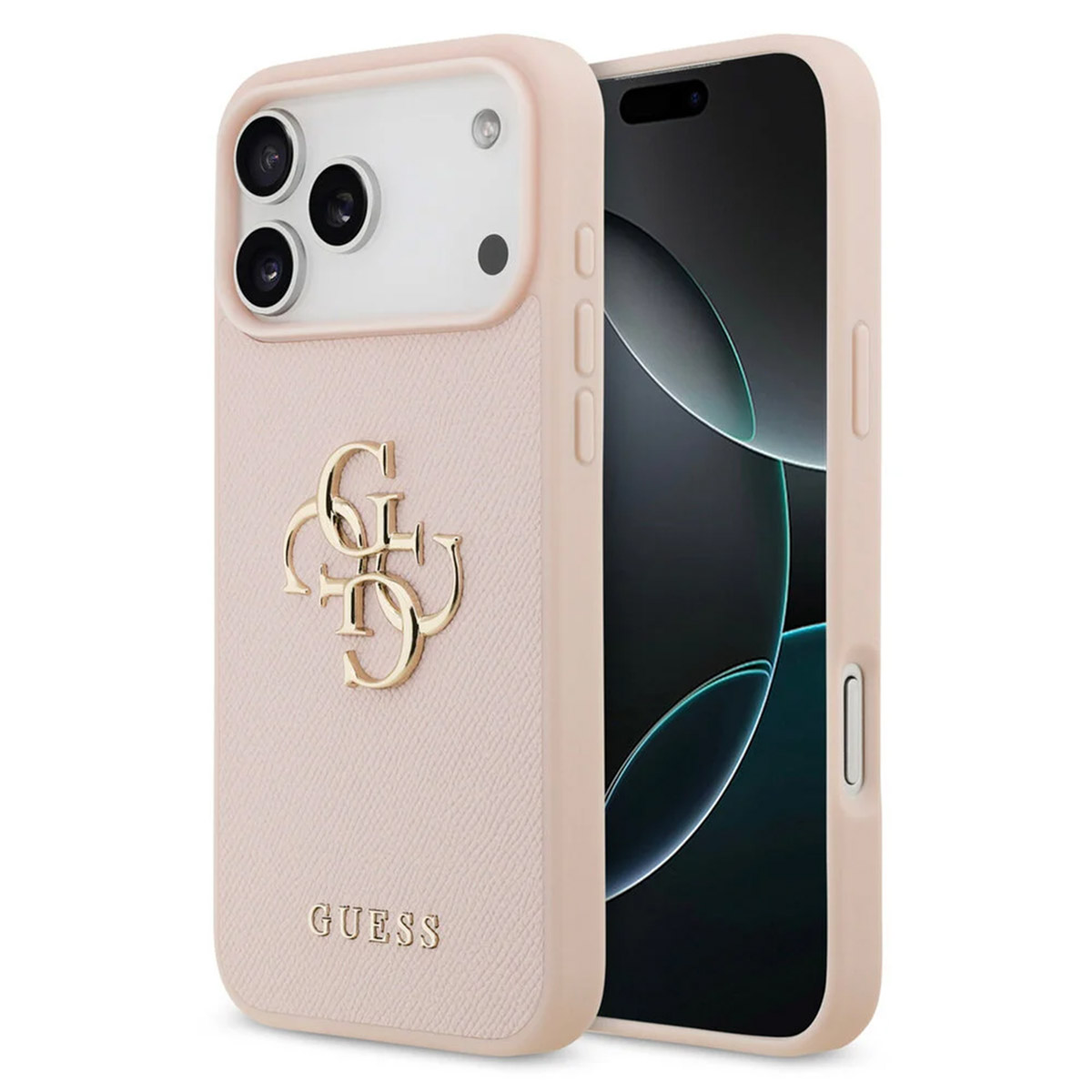 Hülle für Apple iPhone 17 Pro, Guess, 4G Grained Big and Classic Logo, Rosa