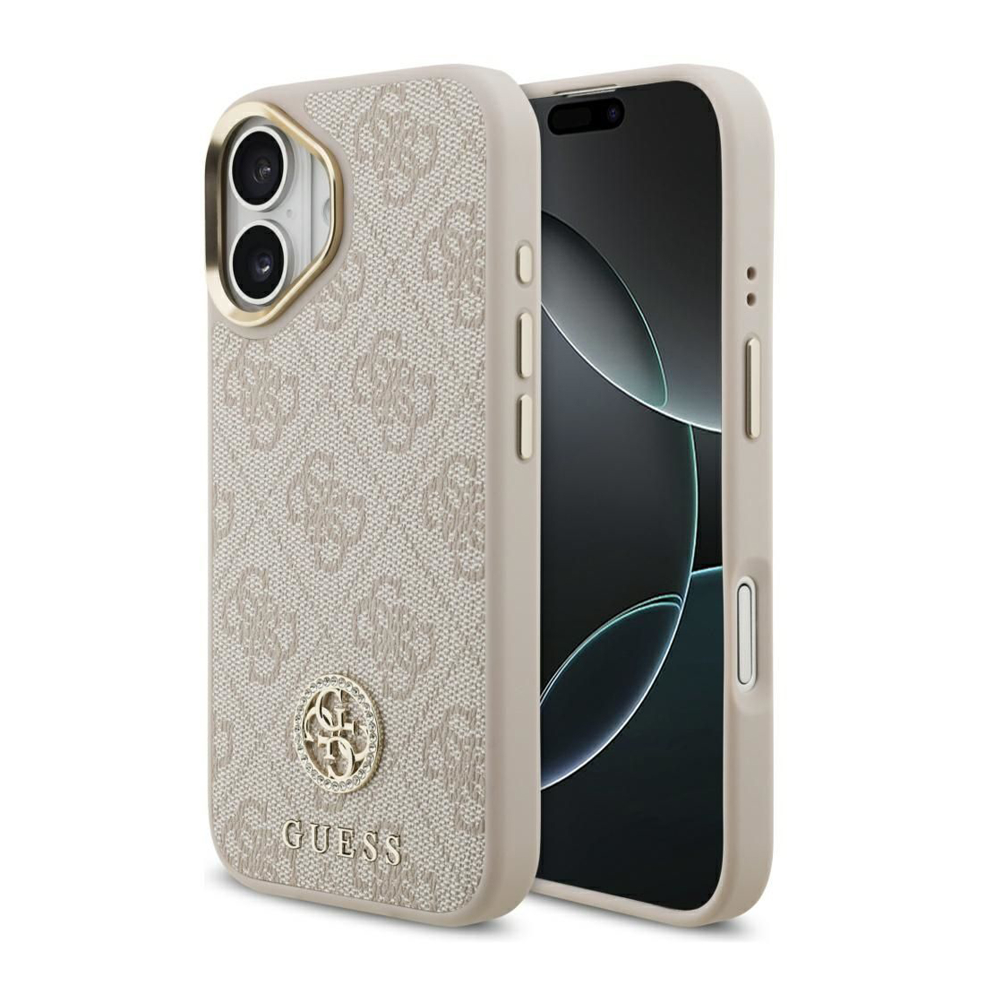 Guess Classic Strass Logo Leather Back Cover mit MagSafe für das Apple iPhone 17 - Rosa
