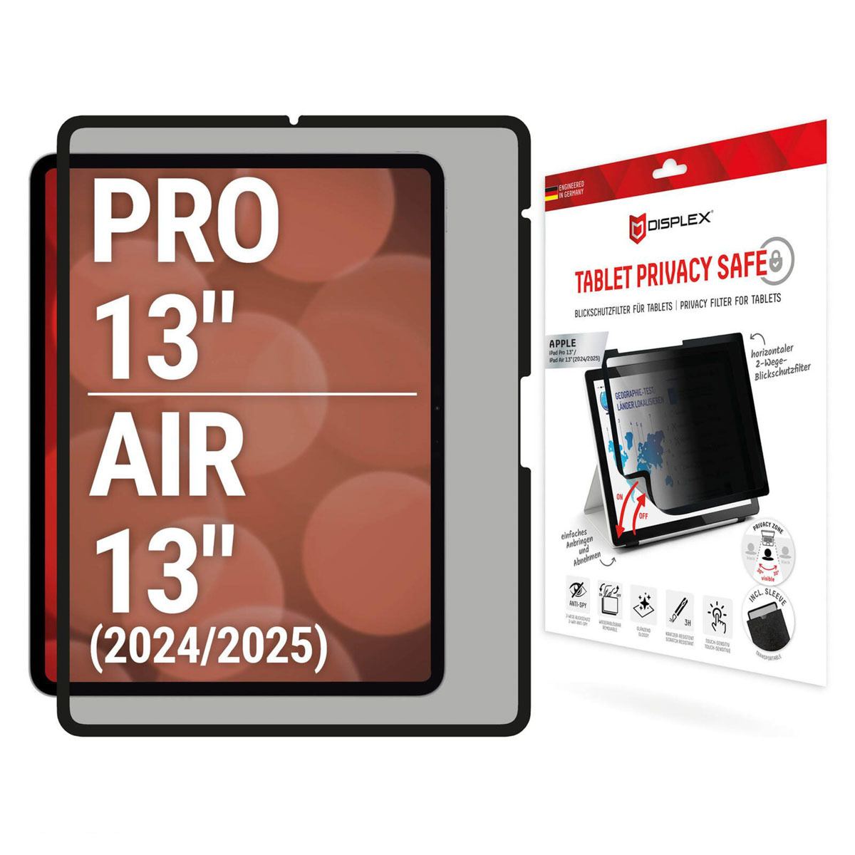 Displex Privacy Displayschutzfolie für das Apple iPad Pro 13 (2025) M5 / (2024) M4 / Air 13 Zoll (2026) M4 / (2025) M3 / (2024) M2