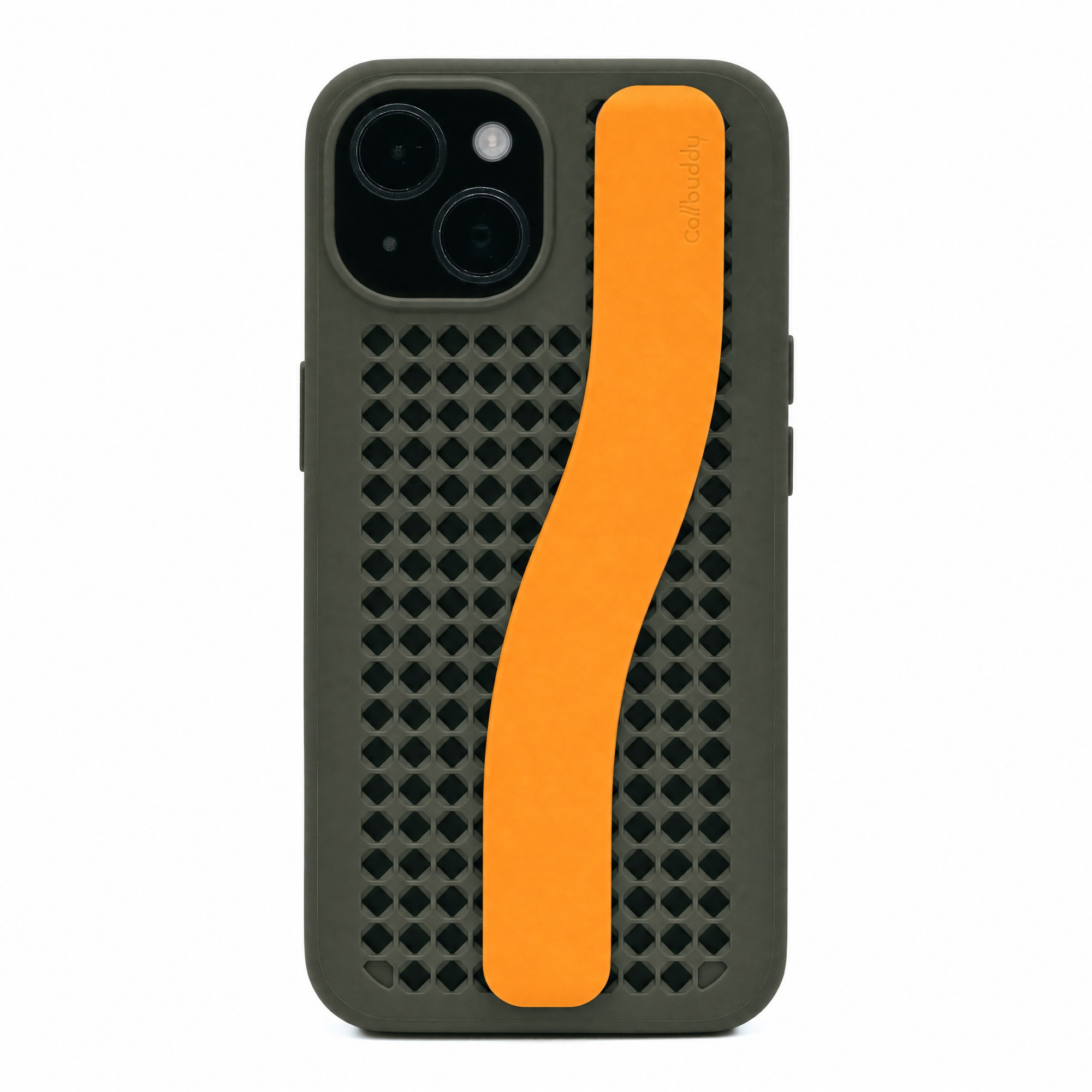 Callbuddy Hülle mit Strap für das Apple iPhone 17e / 16e / 15 / 14 / 13 - Camo Orange