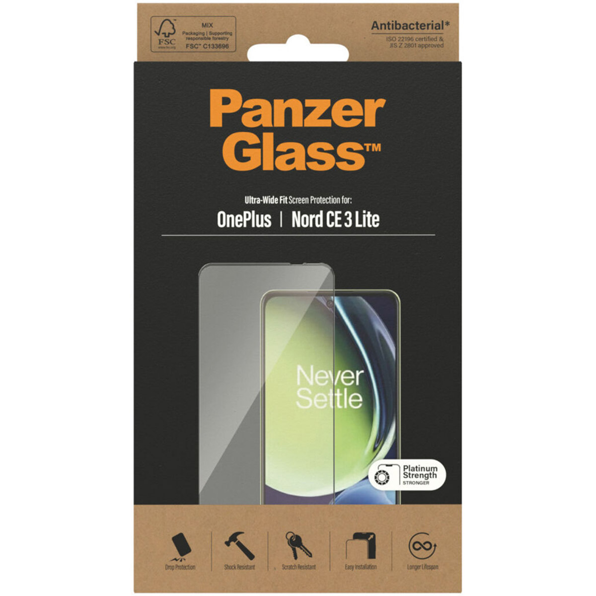 PanzerGlass Ultra-Wide Fit Antibakterieller Displayschutz für das OnePlus Nord CE 3 Lite (5G)