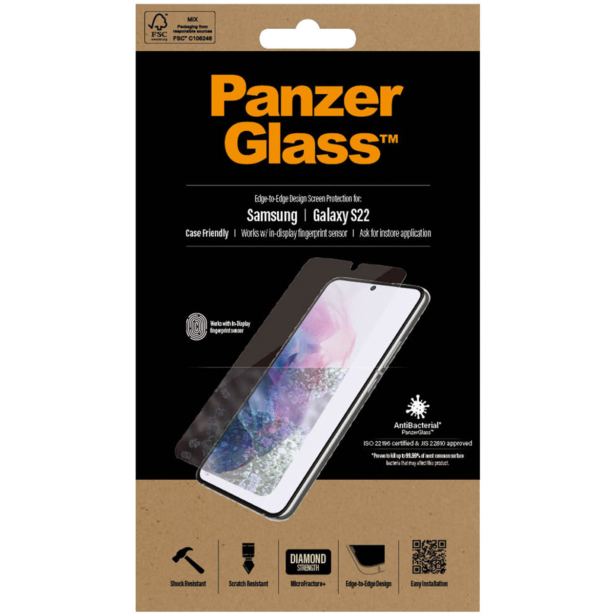 PanzerGlass Case Friendly Displayschutzfolie Schwarz für das Samsung Galaxy S22