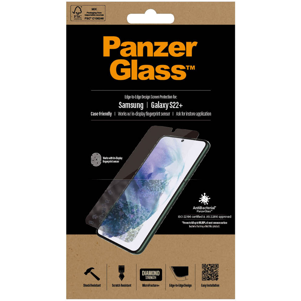 PanzerGlass Case Friendly Displayschutzfolie Schwarz für das Samsung Galaxy S22 Plus