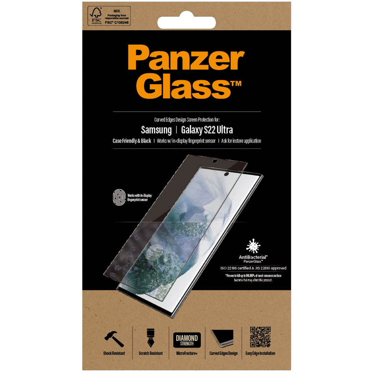 PanzerGlass Case Friendly Displayschutzfolie Schwarz für das Samsung Galaxy S22 Ultra