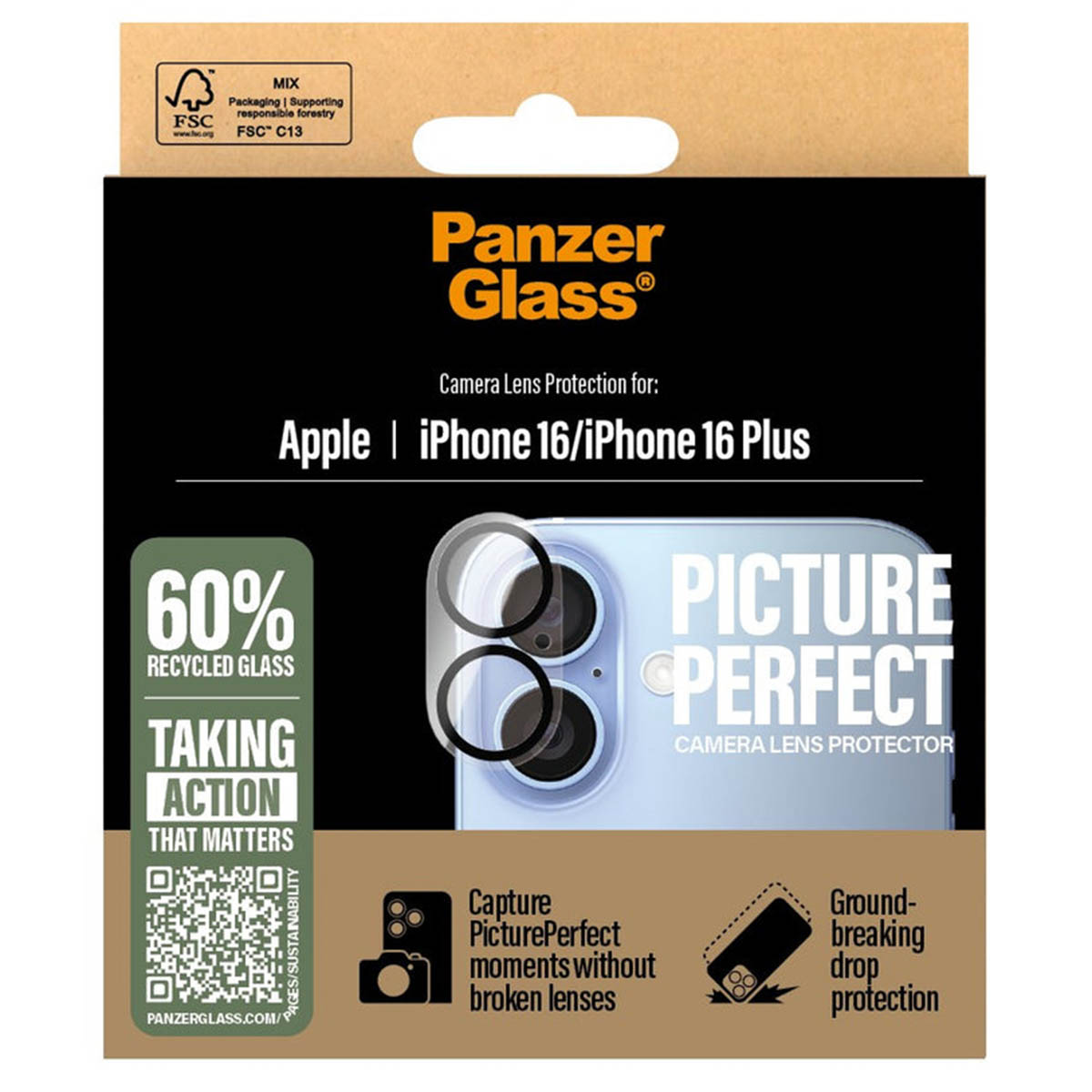 PanzerGlass PicturePerfect Kameralinsenschutz für das Apple iPhone 16 / 16 Plus