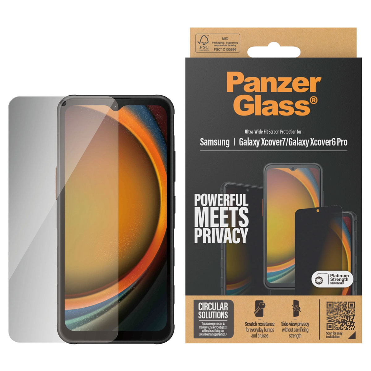 PanzerGlass Ultra Wide Fit Antibakterieller Screen Protector mit Sichtschutz inkl. Applikator für das Samsung Galaxy Xcover 7 / 6 Pro