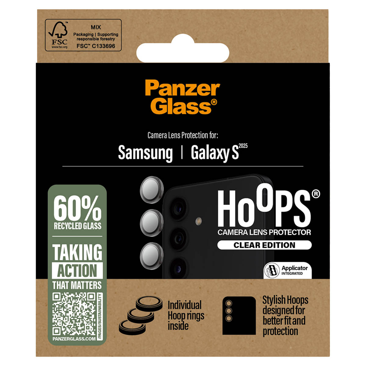 PanzerGlass Kameraprotektor Hoops Optic Rings für das Samsung Galaxy S25 – Transparent