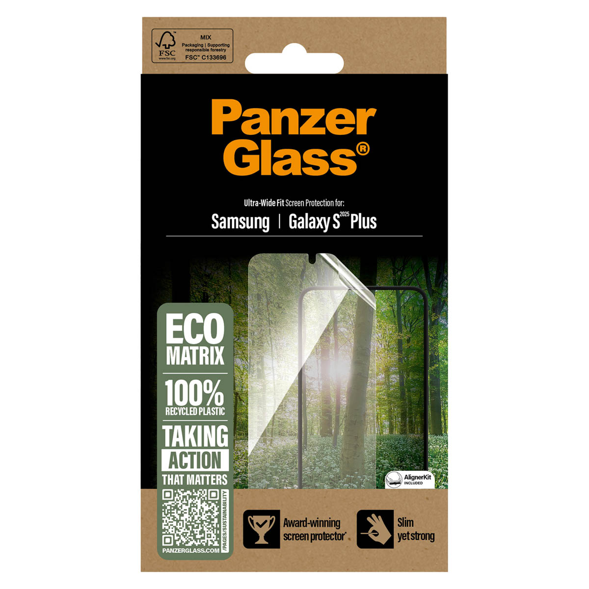 PanzerGlass Ultra Wide Fit Recycelter Antibakterieller Screen Protector Matrix inkl. Applikator für das Samsung Galaxy S25 Plus