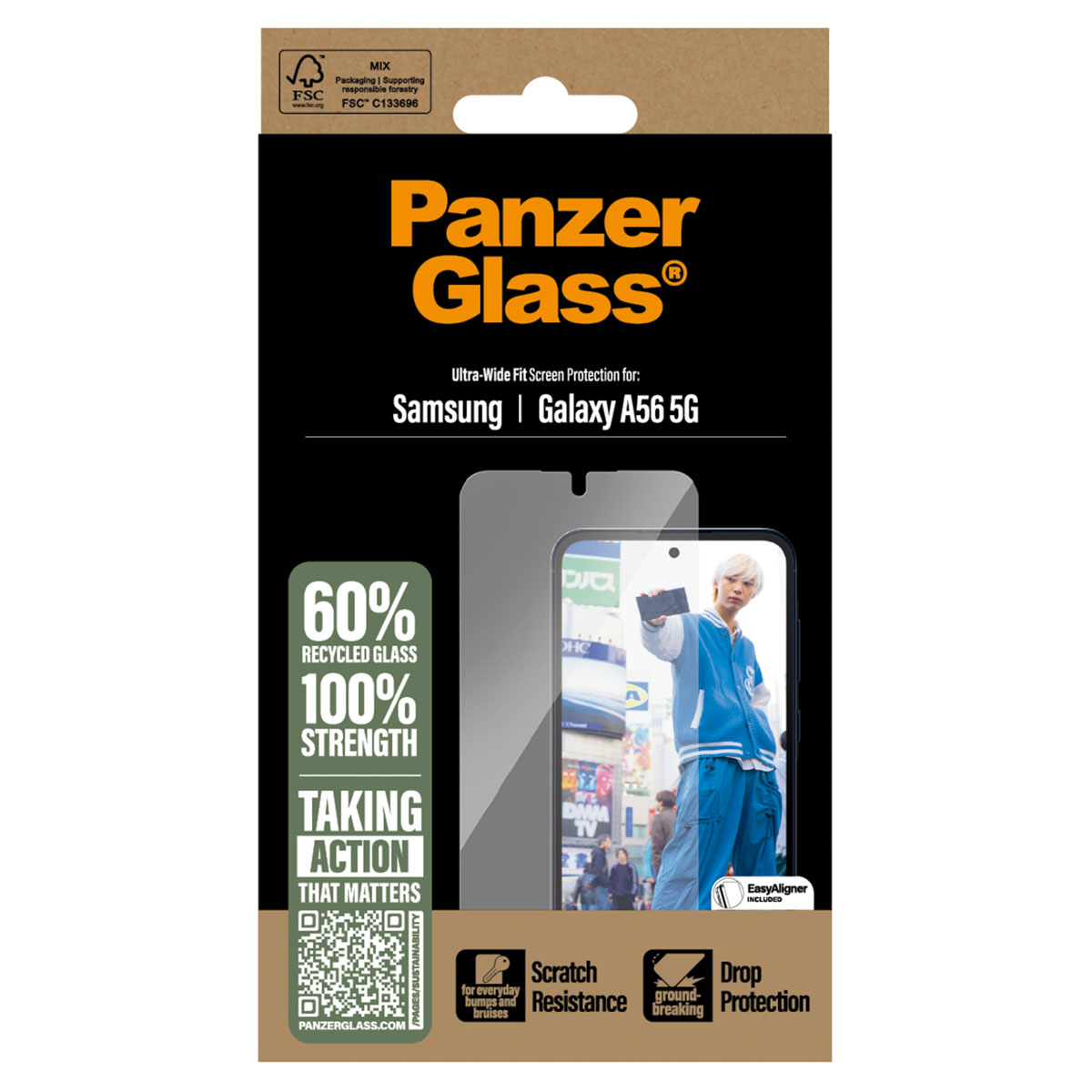 PanzerGlass Ultra-Wide Fit Antibakterieller Displayschutz mit Applikator für das Samsung Galaxy A56