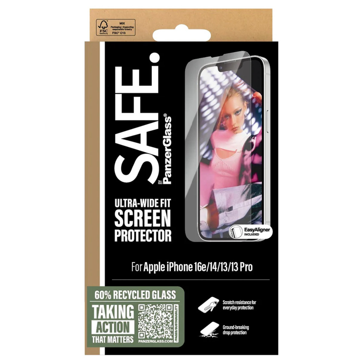 SAFE by PanzerGlass Ultra-Wide Fit Screenprotector inkl. Applikator für das Apple iPhone 17e / 16e / 14 / 13 / 13 Pro