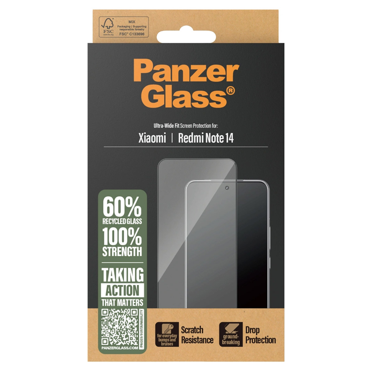 PanzerGlass Ultra-Wide Fit Antibakterieller Displayschutz für das Xiaomi Redmi Note 14 (4G)
