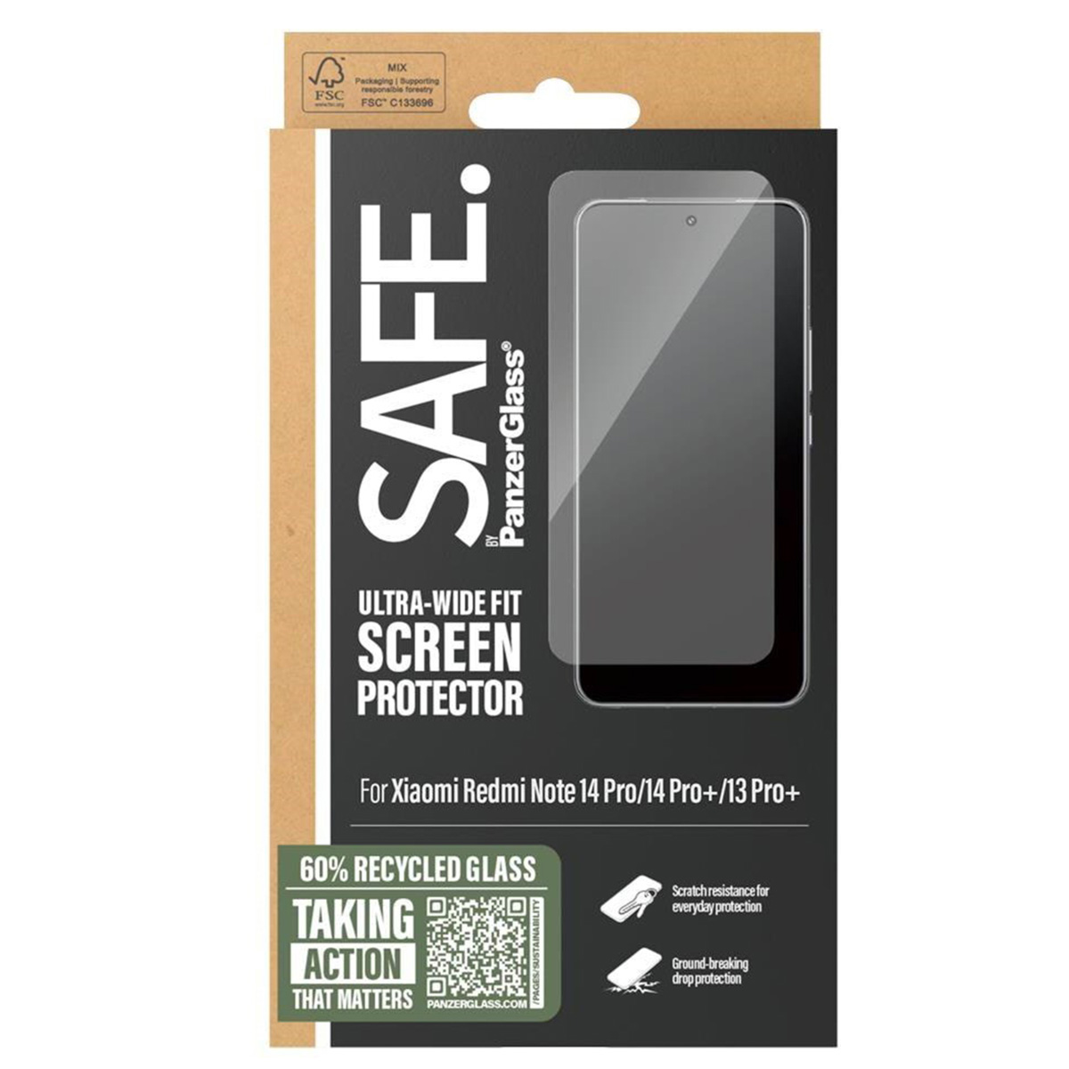 SAFE by PanzerGlass Ultra-Wide Fit Screenprotector inkl. Applikator für das Xiaomi Redmi Note 14 Pro (4G/5G) / 14 Pro Plus / 13 Pro Plus