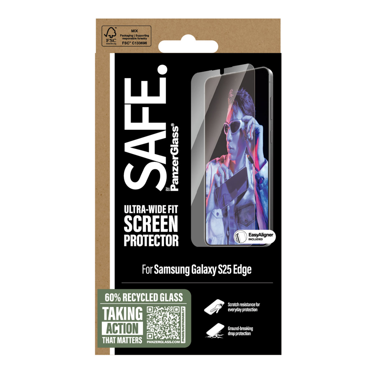 SAFE by PanzerGlass Ultra-Wide Fit Screenprotector inkl. Applikator für das Samsung Galaxy S25 Edge