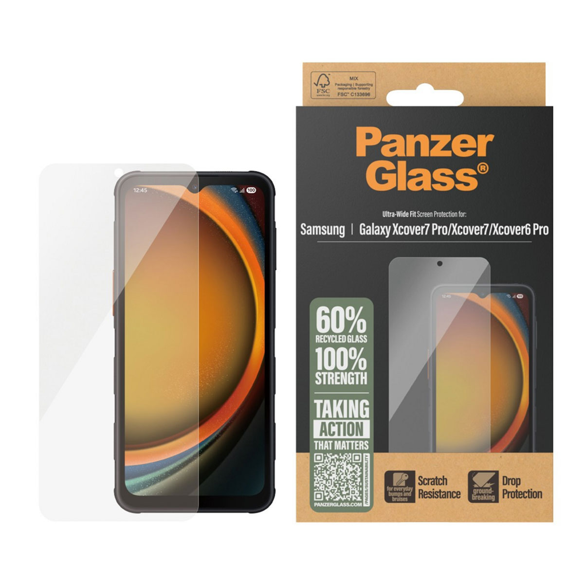 PanzerGlass Ultra-Wide Fit Antibakterieller Displayschutz für das Samsung Galaxy Xcover 6 Pro / 7 / 7 Pro