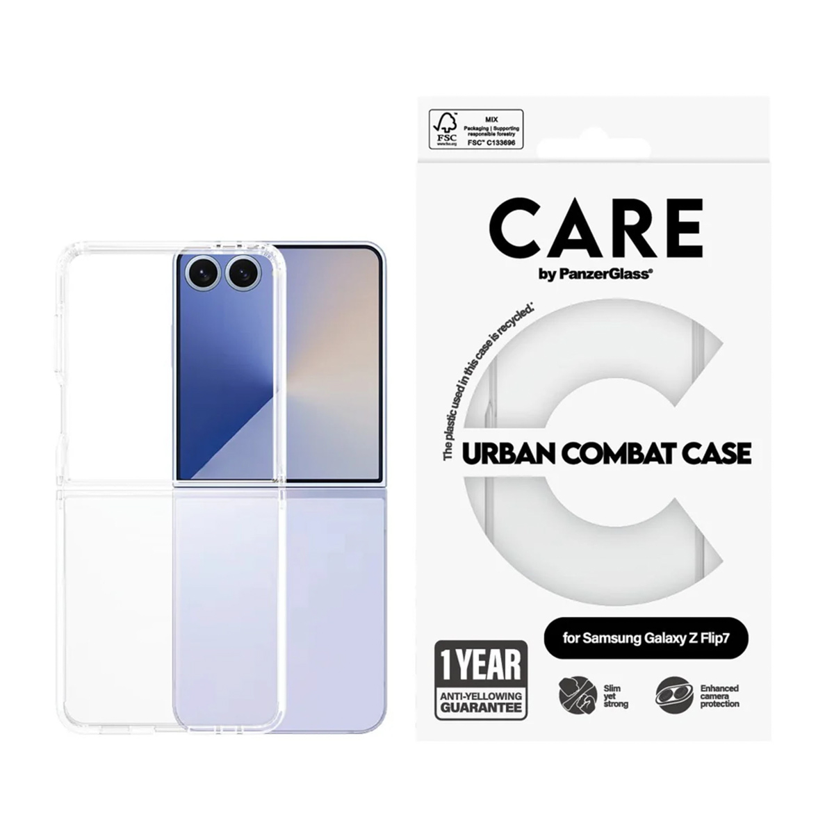 CARE by PanzerGlass Urban Combat Case für das Samsung Galaxy Z Flip 7 - Transparent