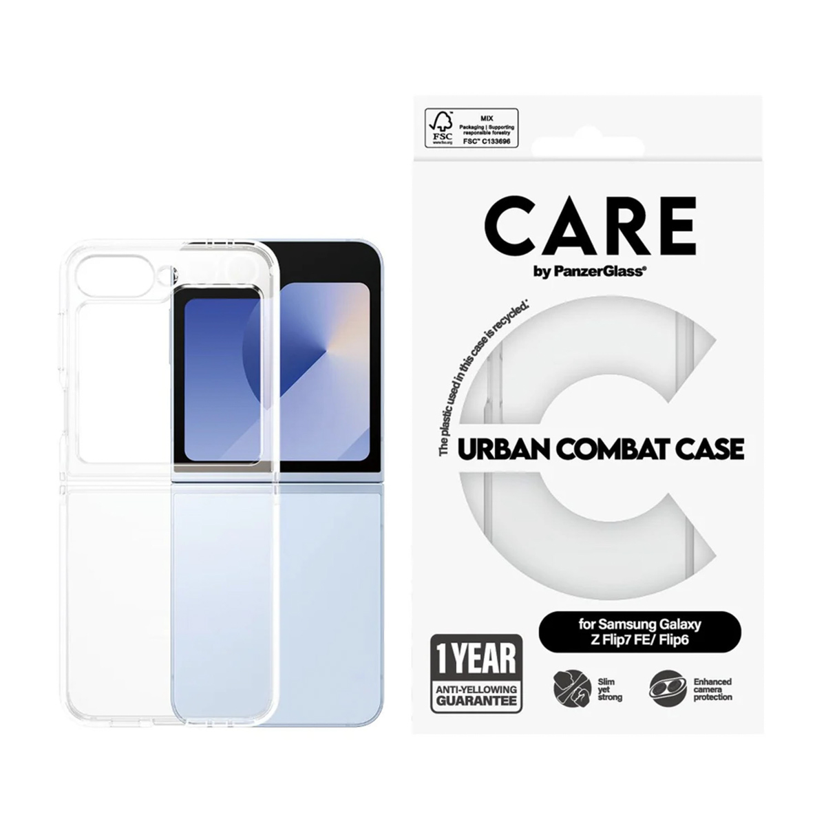 CARE by PanzerGlass Urban Combat Case für das Samsung Galaxy Z Flip 6 / Flip 7 FE - Transparent