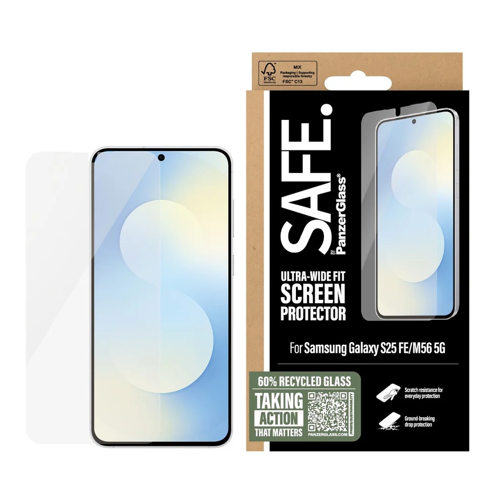 SAFE by PanzerGlass Ultra-Wide Fit Displayschutz für das Samsung Galaxy S25 FE