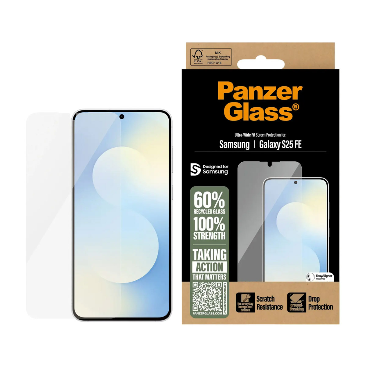 PanzerGlass Ultra-Wide Fit Antibakterieller Displayschutz mit Applikator für das Samsung Galaxy S25 FE