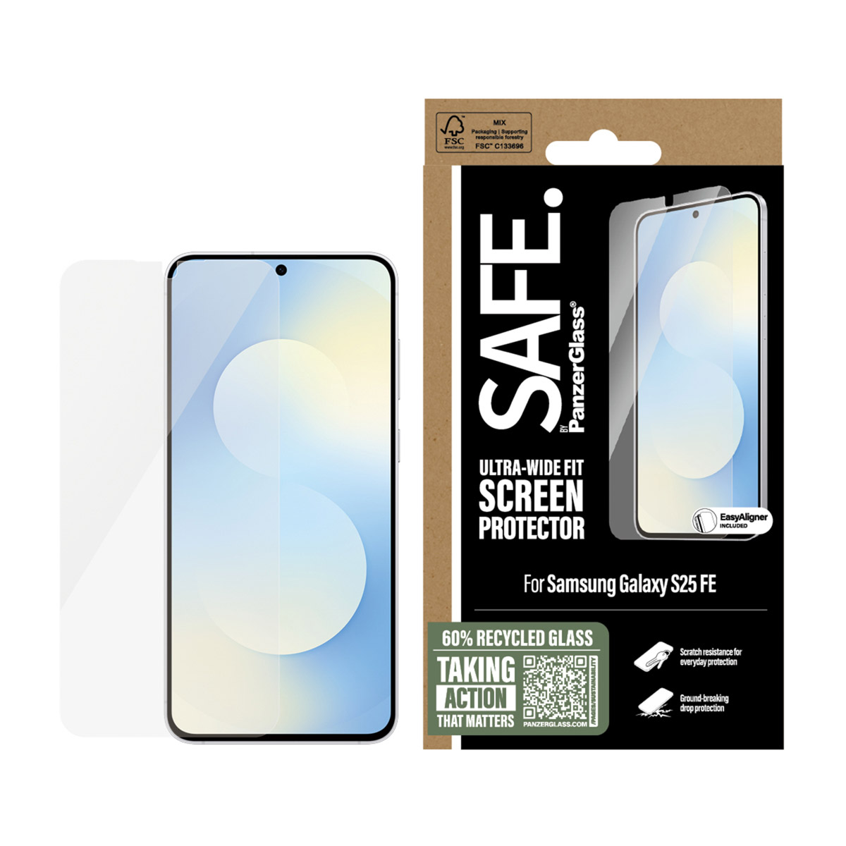 SAFE by PanzerGlass Ultra-Wide Fit Screenprotector inkl. Applikator für das Samsung Galaxy S25 FE
