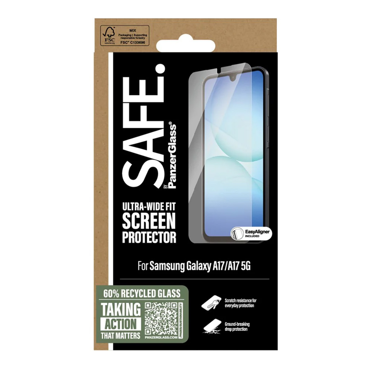 SAFE by PanzerGlass Ultra-Wide Fit Screenprotector inkl. Applikator für das Samsung Galaxy A17 (5G) / (4G)