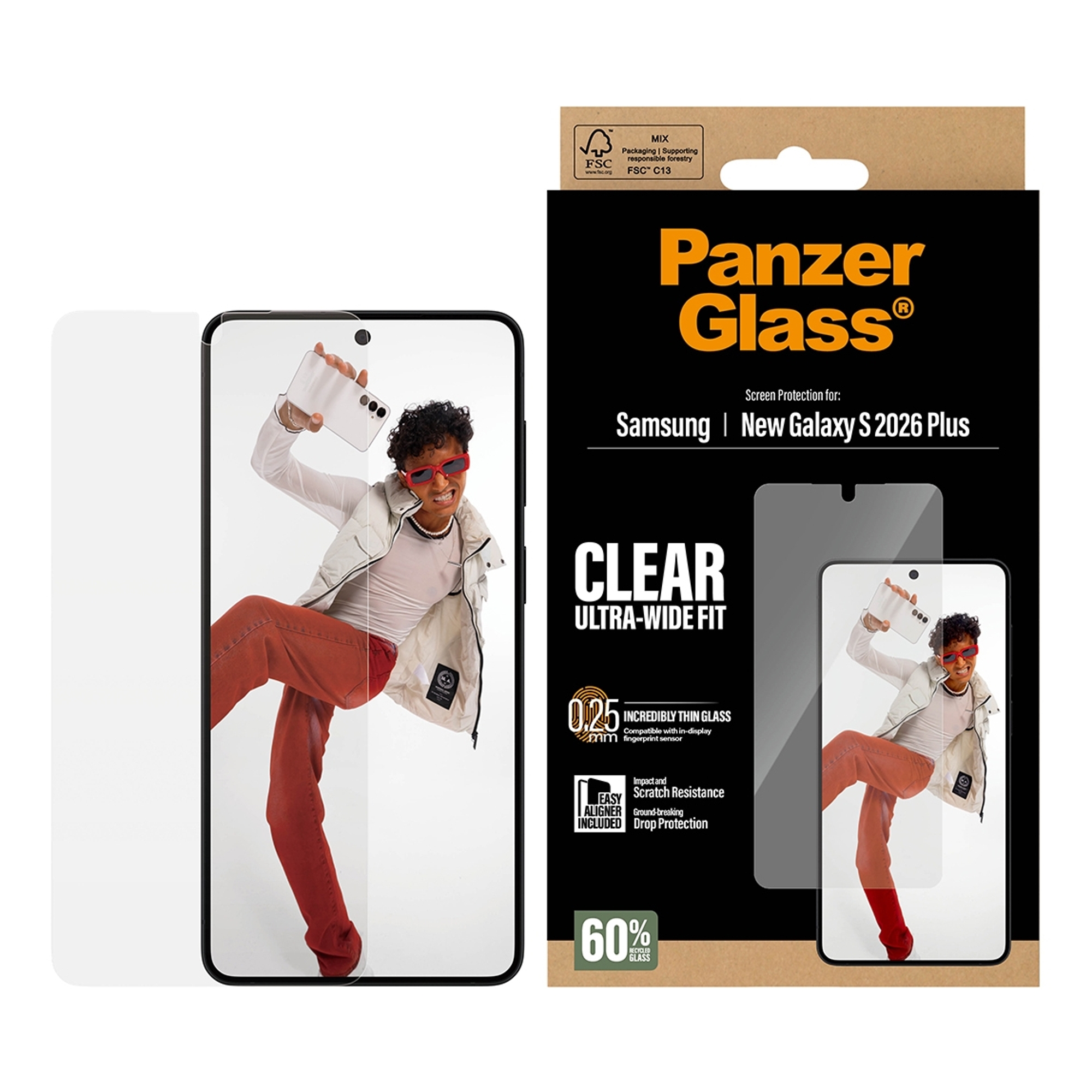 PanzerGlass Ultra-Wide Fit Antibakterieller Displayschutz mit Applikator für das Samsung Galaxy S26 Plus
