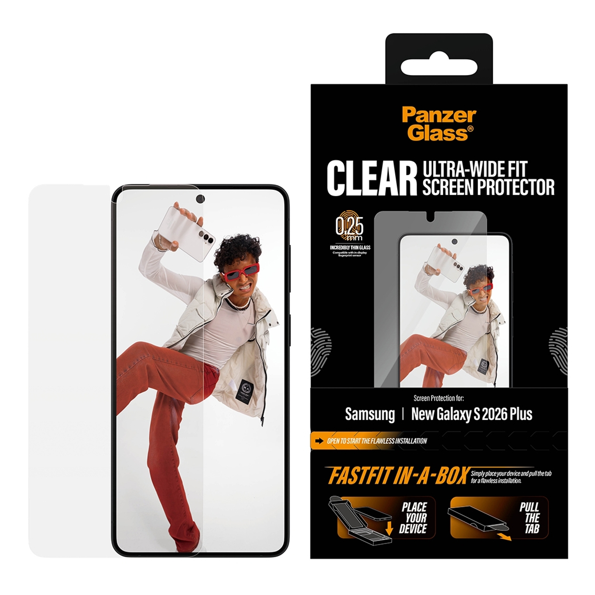 PanzerGlass Ultra Wide Fit FastFit in-a-box Screen Protector für das Samsung Galaxy S26 Plus