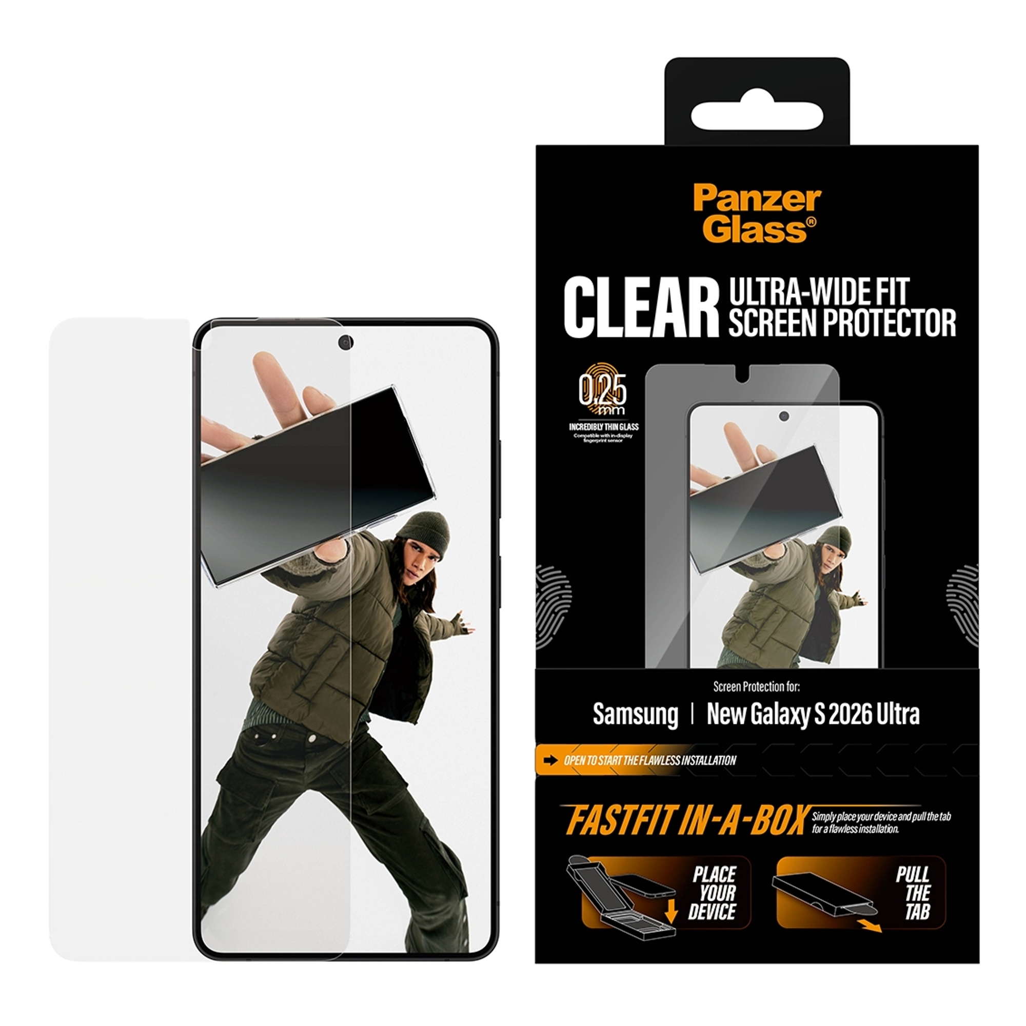 PanzerGlass Ultra Wide Fit FastFit in-a-box Screen Protector für das Samsung Galaxy S26 Ultra