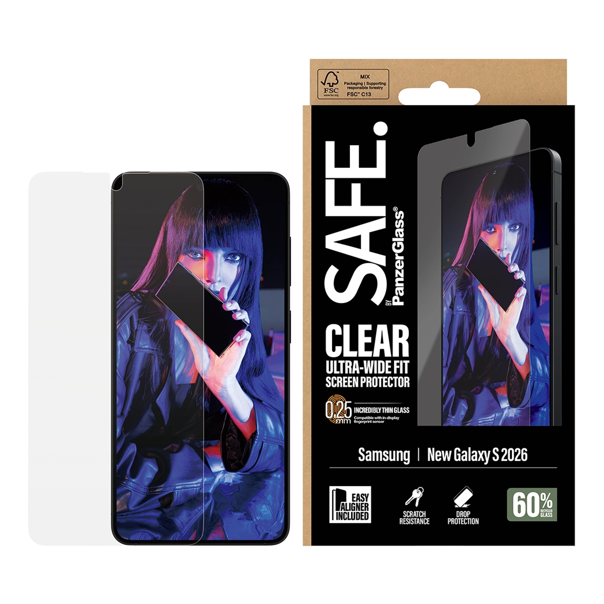 SAFE by PanzerGlass Ultra-Wide Fit Screenprotector inkl. Applikator für das Samsung Galaxy S26