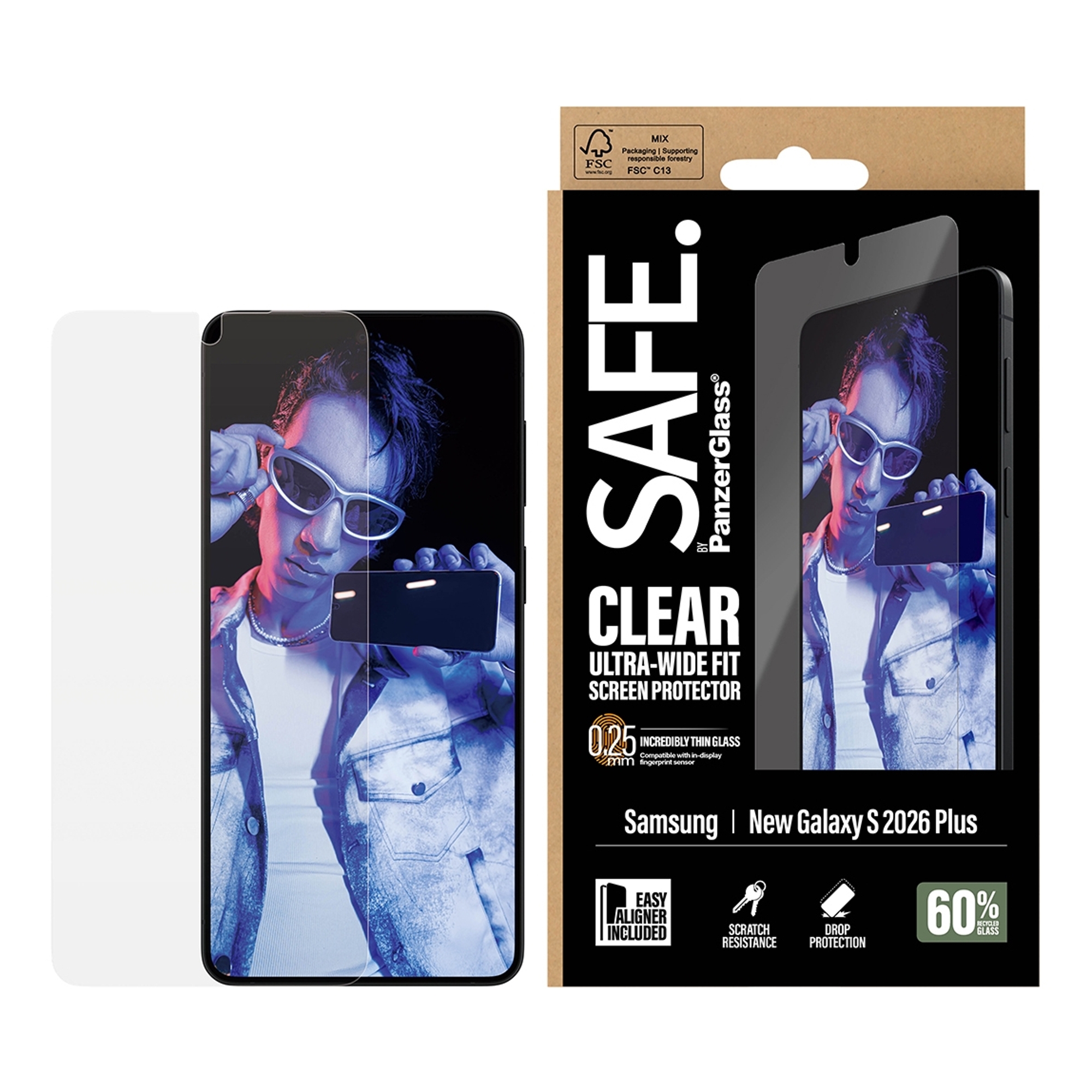SAFE by PanzerGlass Ultra-Wide Fit Screenprotector inkl. Applikator für das Samsung Galaxy S26 Plus