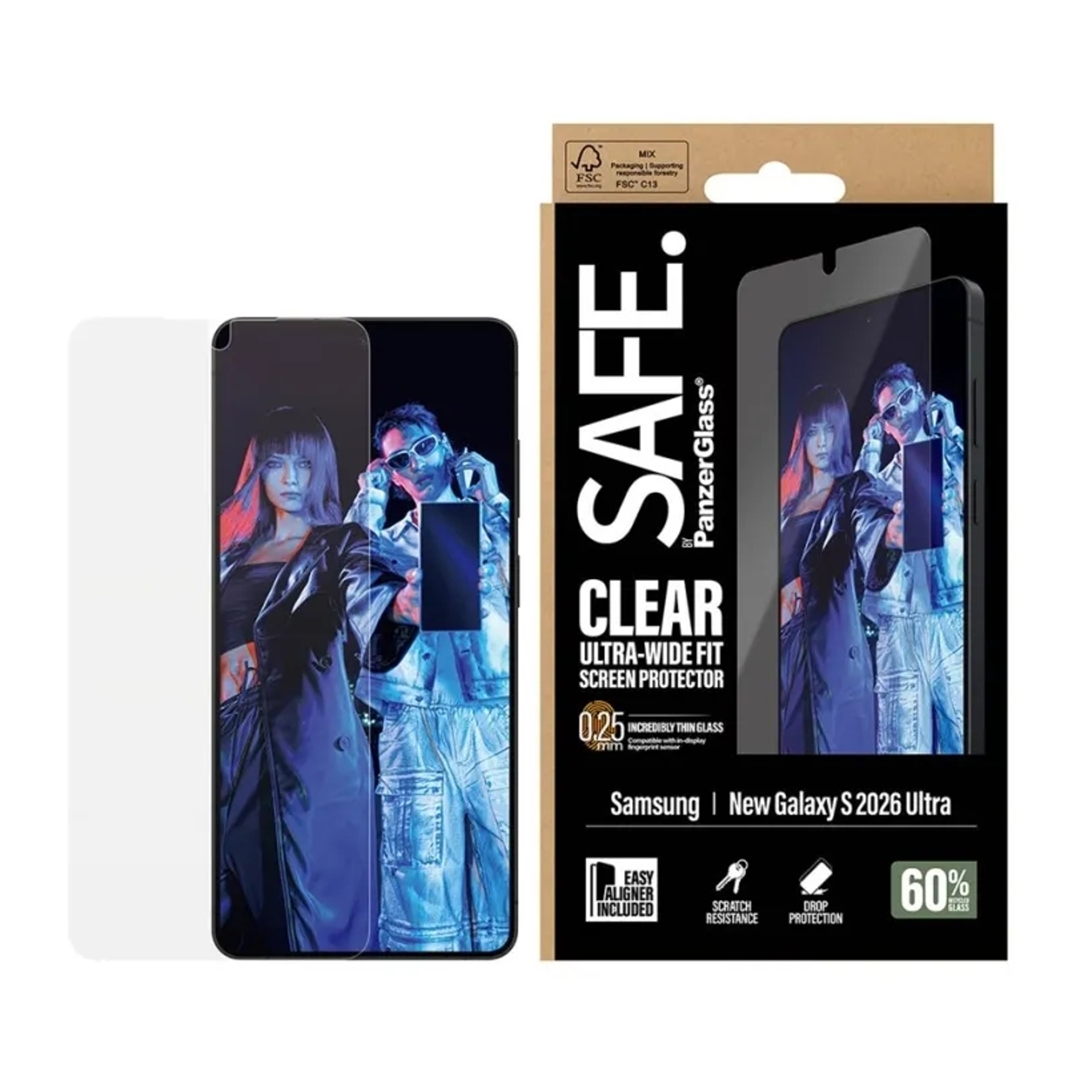 SAFE by PanzerGlass Ultra-Wide Fit Screenprotector inkl. Applikator für das Samsung Galaxy S26 Ultra