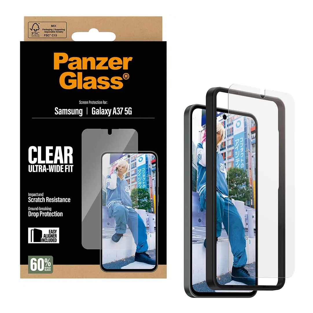 PanzerGlass Ultra-Wide Fit Antibakterieller Displayschutz mit Applikator für das Samsung Galaxy A37 (5G)