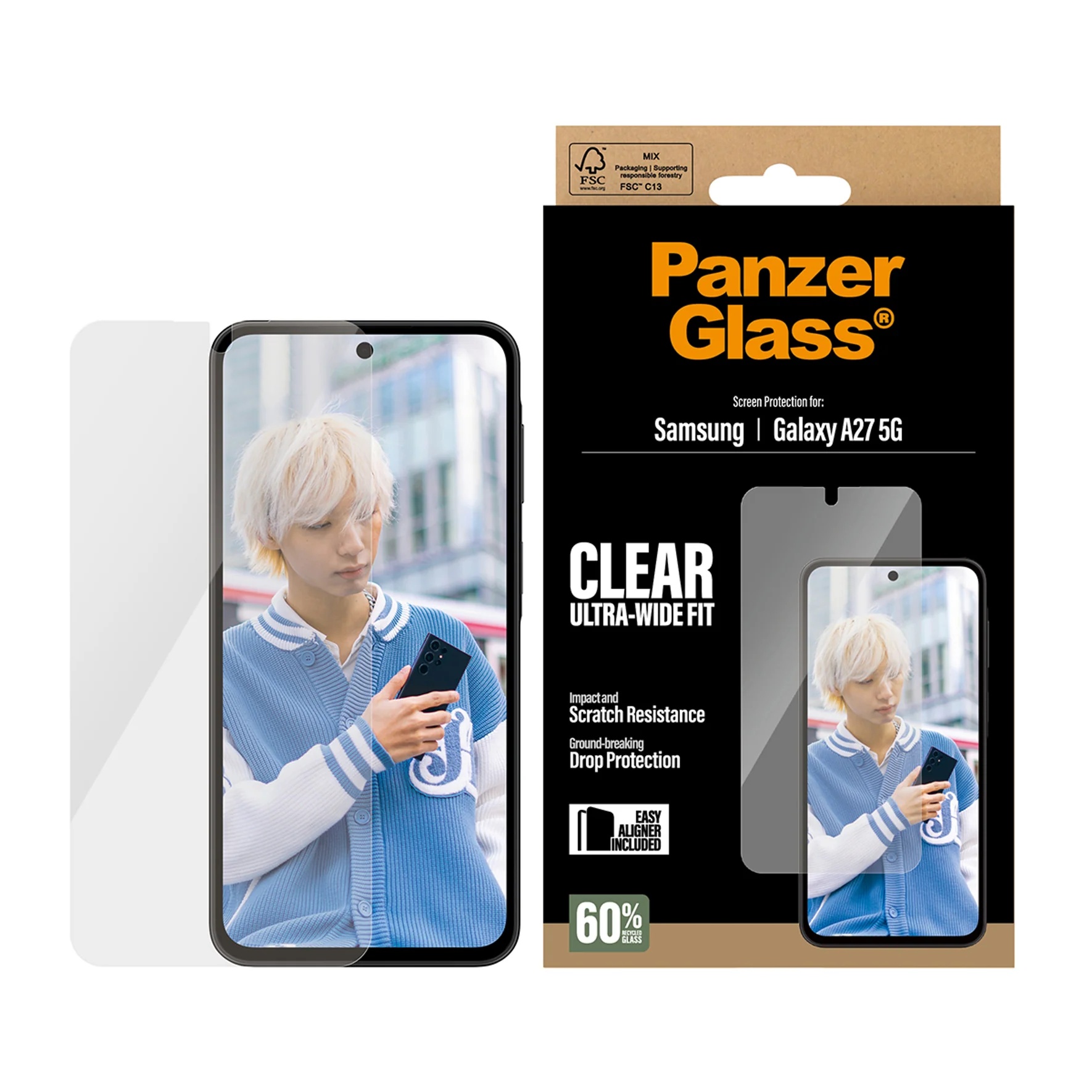 PanzerGlass Ultra-Wide Fit Antibakterieller Displayschutz mit Applikator für das Samsung Galaxy A27 (5G)