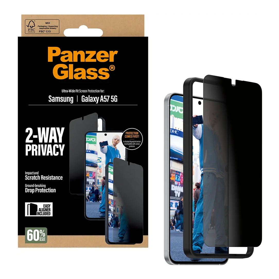 PanzerGlass Ultra Wide Fit Antibakterieller Screen Protector mit Sichtschutz inkl. Applikator für das Samsung Galaxy A57 (5G)